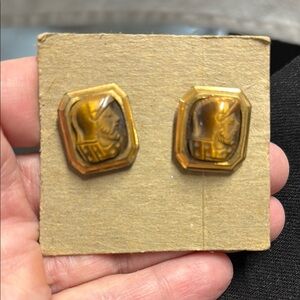 Vintage Anson 1/20 12 K GF Tigers Eye Cameo Centurion Cuff Links